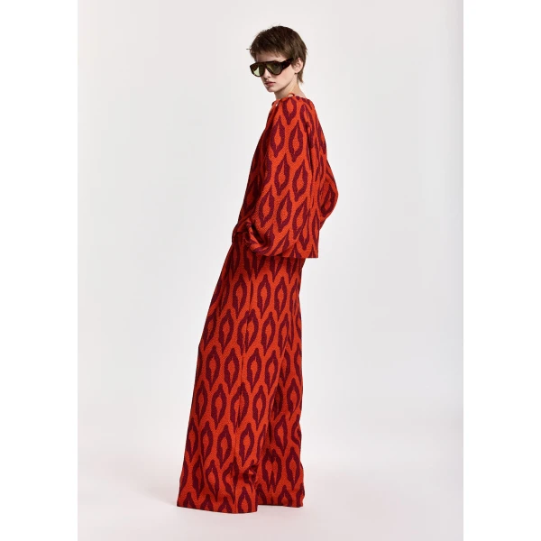 Essentiel Antwerp Orange and dark red printed wide-leg pants, view 4