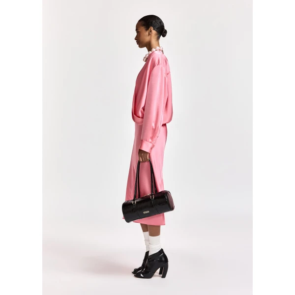 Essentiel Antwerp Pink draped wrap top with V-neck, view 4