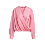 Essentiel Antwerp Pink draped wrap top with V-neck