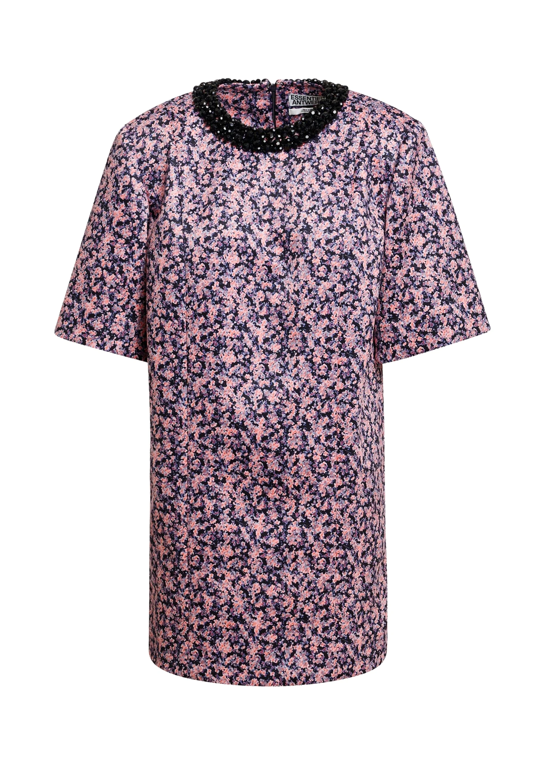 Essentiel-Antwerp-Pink-purple-and-black-floral-mini-dress-with-embellished-neckline-scaled91980_nobg Essentiel Antwerp Pink, purple and black floral mini dress with embellished neckline