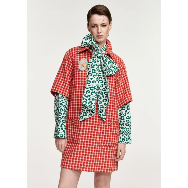 Essentiel Antwerp Red and cream checked mini dress with patch pockets, view 3