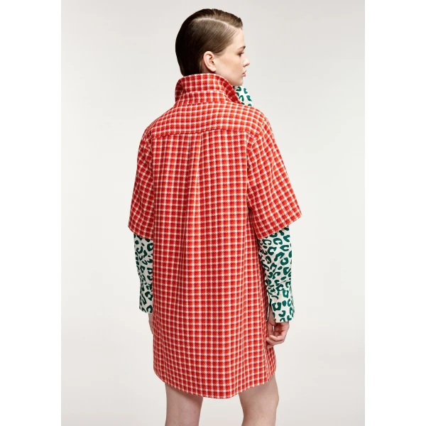 Essentiel Antwerp Red and cream checked mini dress with patch pockets, view 5