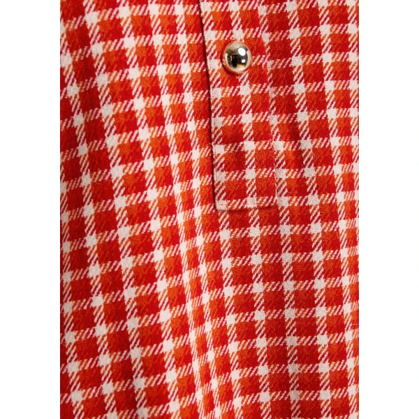 Essentiel Antwerp Red and cream checked mini dress with patch pockets, view 6