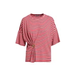 Essentiel Antwerp Red and light pink striped T-shirt with gold statement brooch detail Top