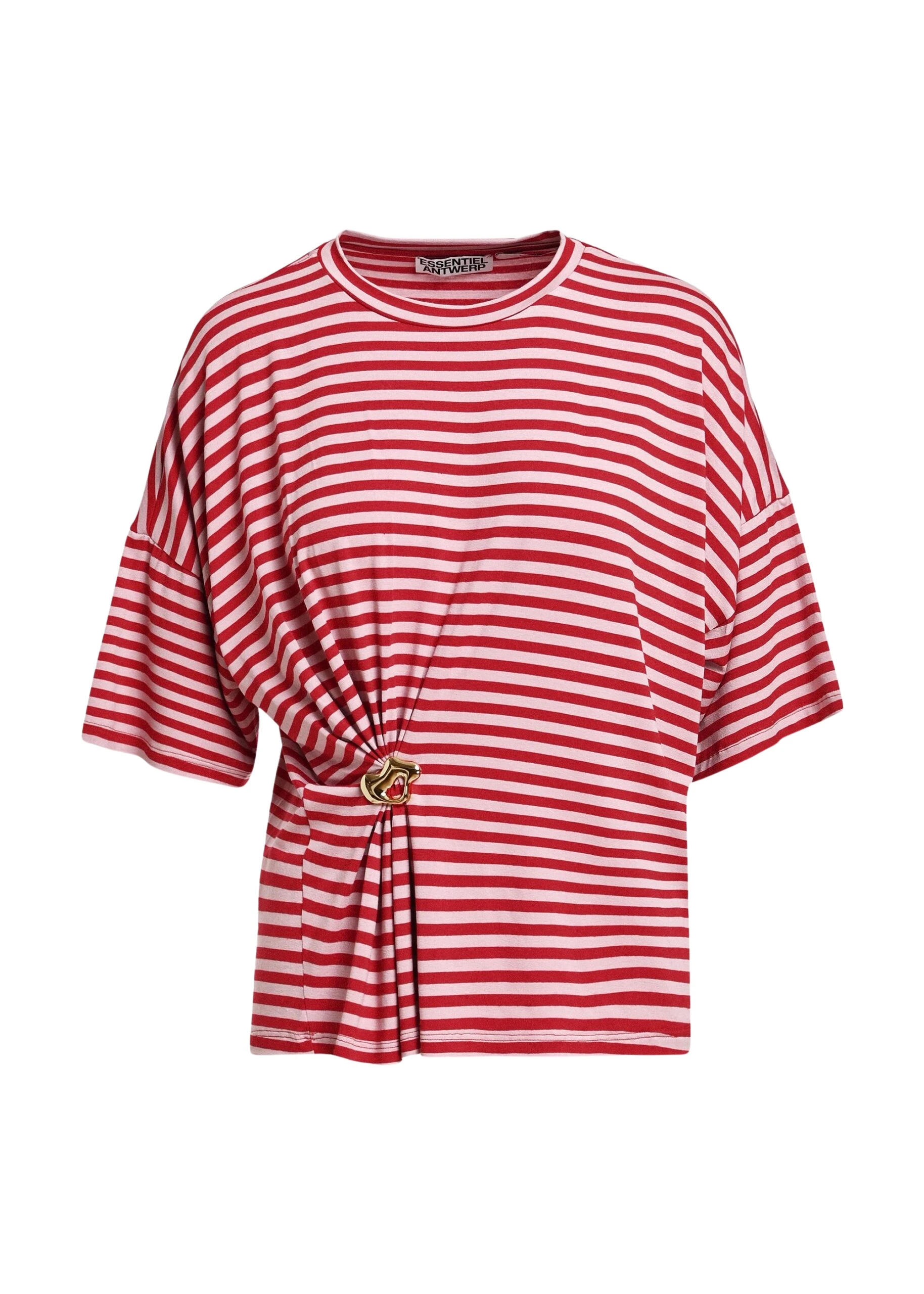 Essentiel-Antwerp-Red-and-light-pink-striped-T-shirt-with-gold-statement-brooch-detail-scaled49362_nobg Essentiel Antwerp Red and light pink striped T-shirt with gold statement brooch detail Top