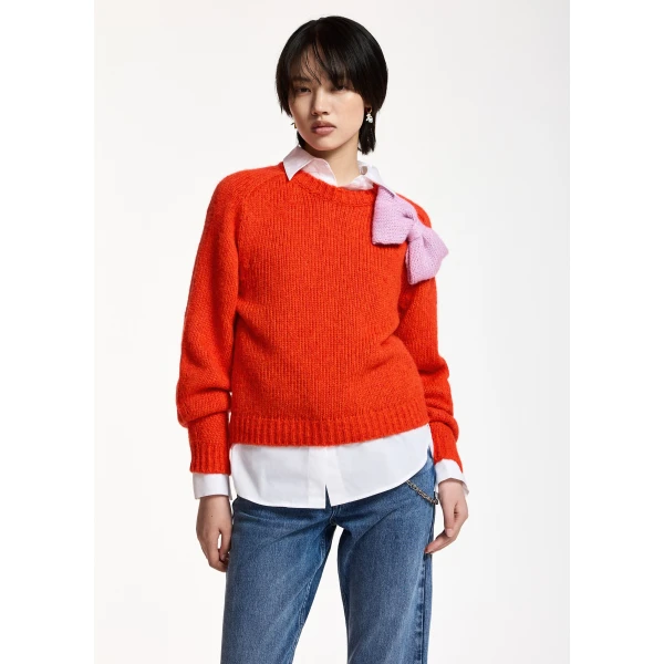 Essentiel Antwerp Red and pink bow-embellished knitted sweater, view 2