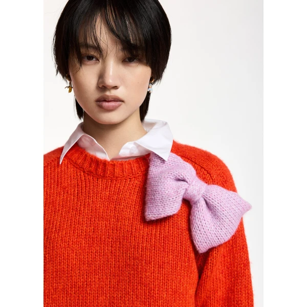 Essentiel Antwerp Red and pink bow-embellished knitted sweater, view 3