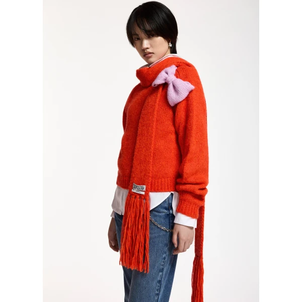 Essentiel Antwerp Red and pink bow-embellished knitted sweater, view 5