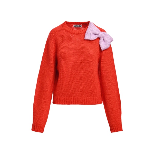 Essentiel Antwerp Red and pink bow-embellished knitted sweater