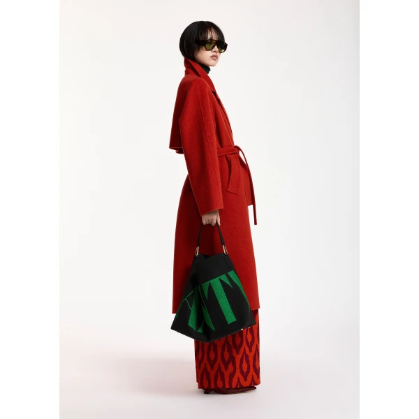 Essentiel Antwerp Red belted wool coat, view 3