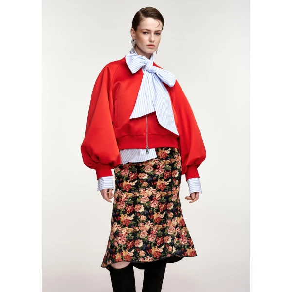 Essentiel Antwerp Red bomber jacket with voluminous sleeves, view 2