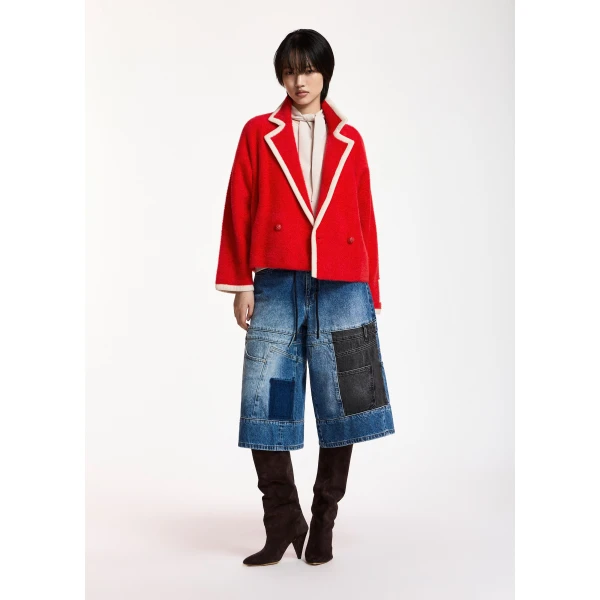 Essentiel Antwerp Red cardigan with white contrast trims, view 3