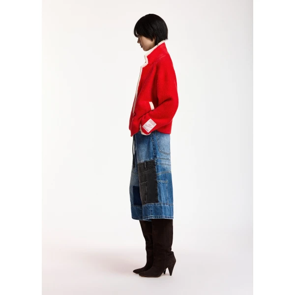 Essentiel Antwerp Red cardigan with white contrast trims, view 4