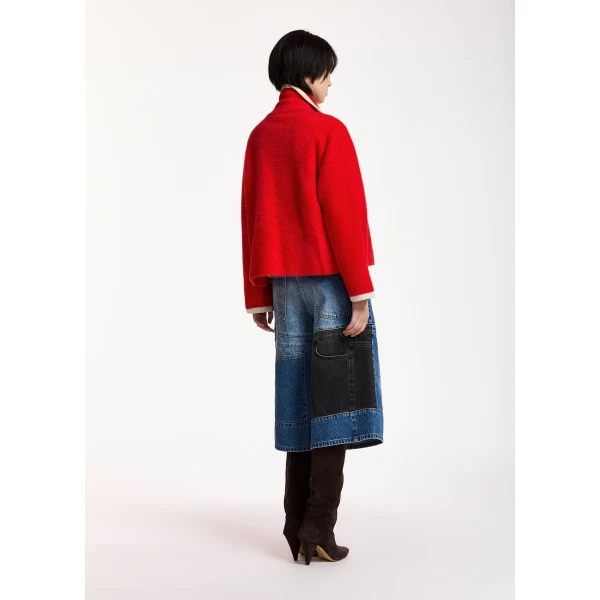 Essentiel Antwerp Red cardigan with white contrast trims, view 5