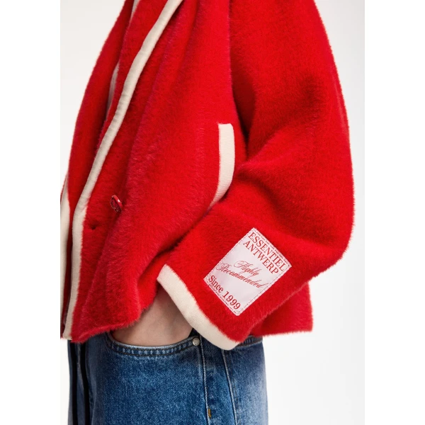Essentiel Antwerp Red cardigan with white contrast trims, view 6