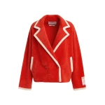 Essentiel Antwerp Red cardigan with white contrast trims