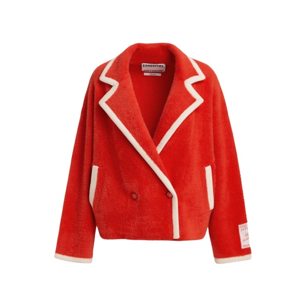 Essentiel Antwerp Red cardigan with white contrast trims