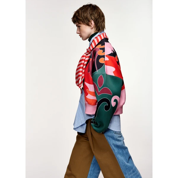 Essentiel Antwerp Red, pink and dark grey abstract floral-print cropped bomber jacket, view 6