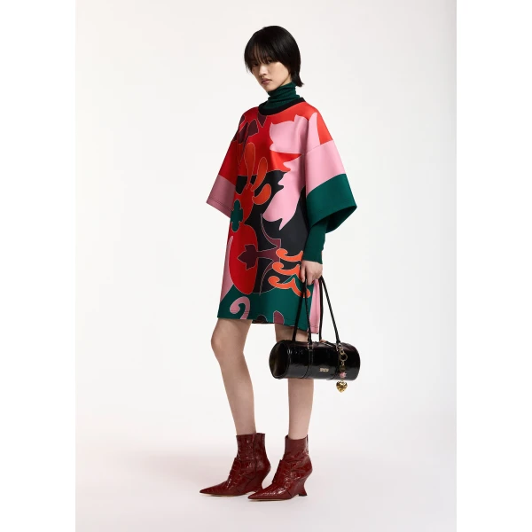 Essentiel Antwerp Red, pink and dark grey printed mini dress, view 3
