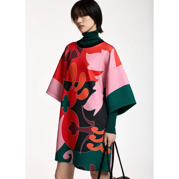 Essentiel Antwerp Red, pink and dark grey printed mini dress, view 4