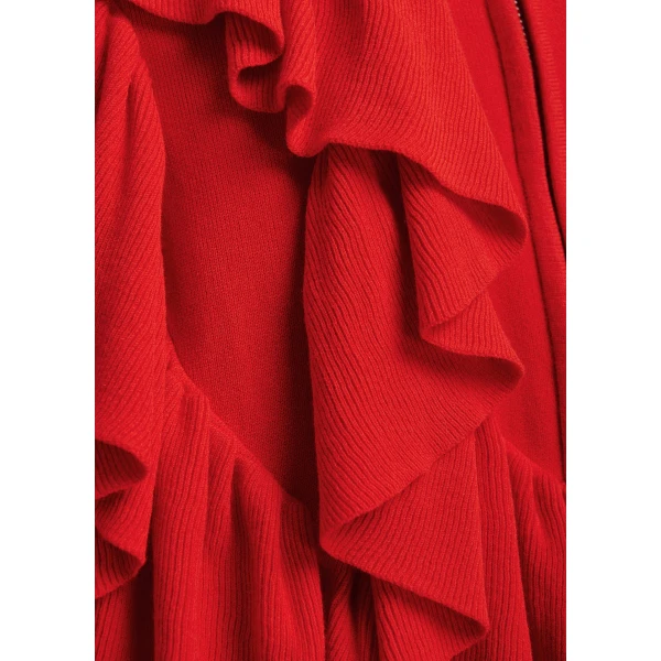Essentiel Antwerp Red ruffle-detailed zip-up cardigan, view 6