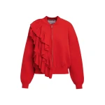Essentiel Antwerp Red ruffle-detailed zip-up cardigan