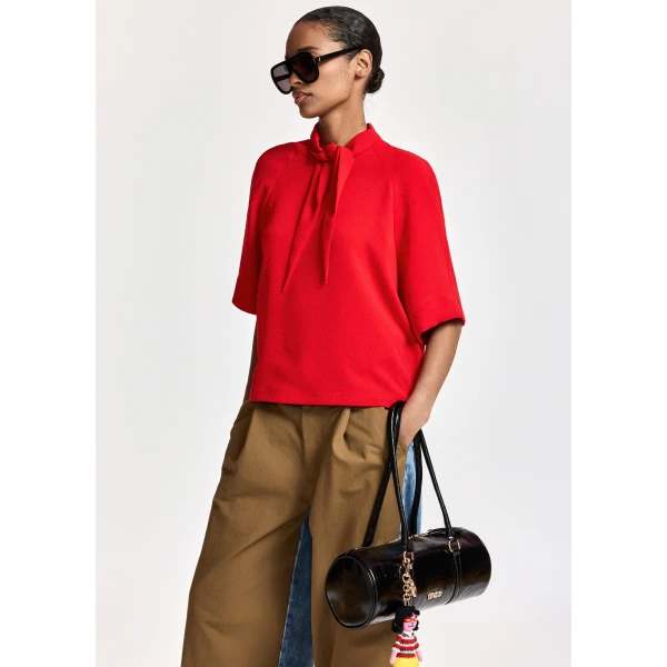 Essentiel Antwerp Red scarf-like collar top, view 2