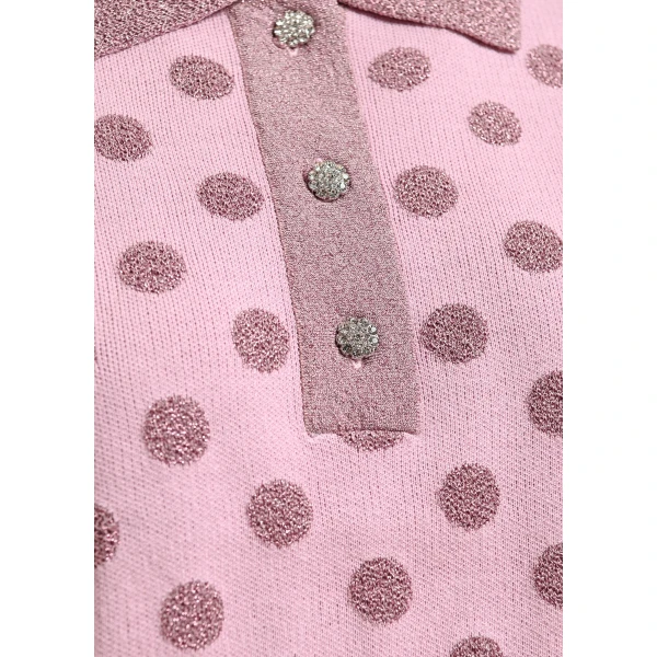 Essentiel Antwerp Vintage pink and mauve polka-dot jacquard knit polo, view 6