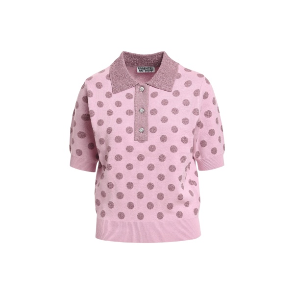 Essentiel Antwerp Vintage pink and mauve polka-dot jacquard knit polo