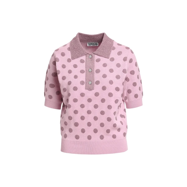 Essentiel Antwerp Vintage pink and mauve polka-dot jacquard knit polo