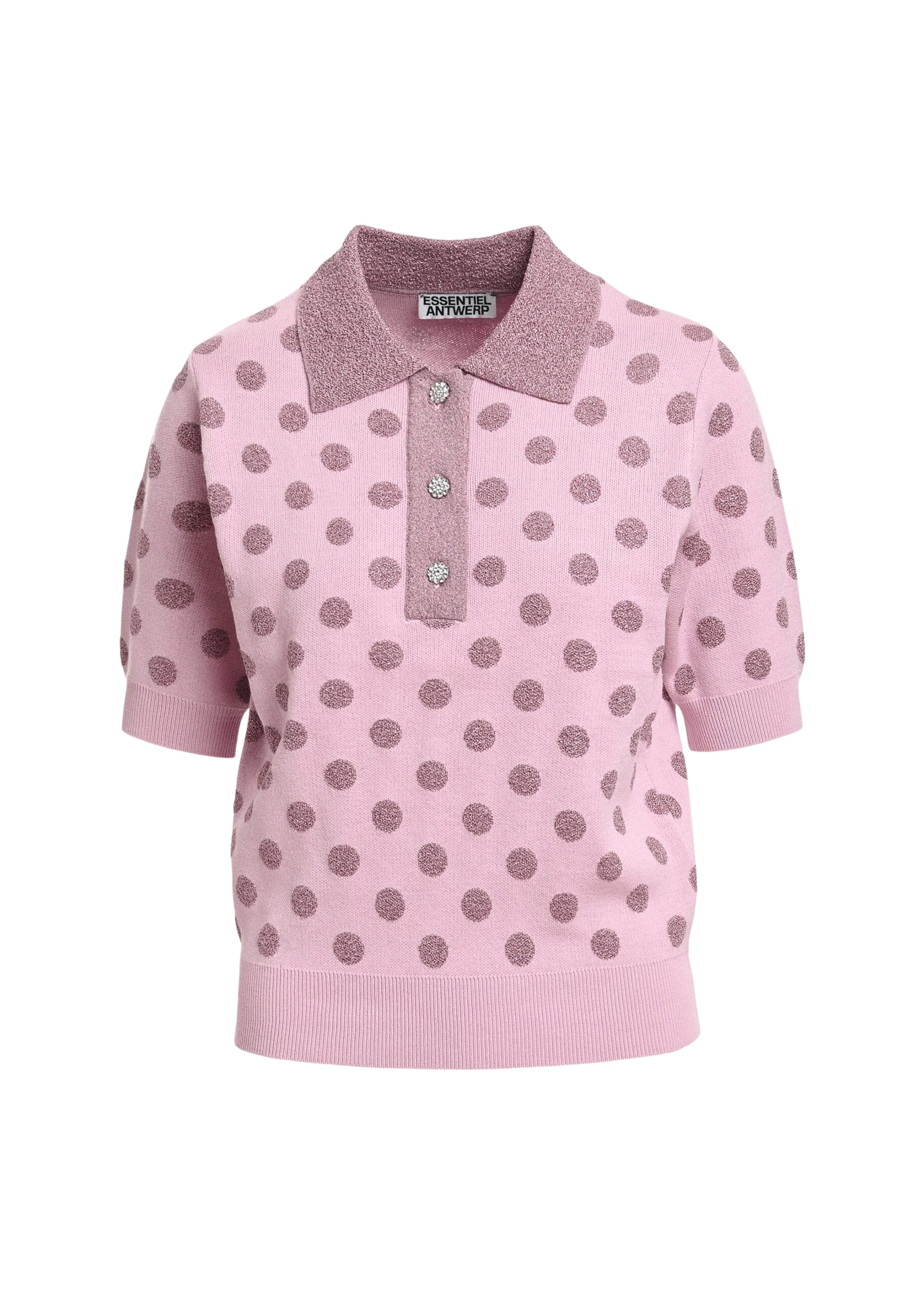 Essentiel-Antwerp-Vintage-pink-and-mauve-polka-dot-jacquard-knit-polo-scaled87470_nobg Essentiel Antwerp Vintage pink and mauve polka-dot jacquard knit polo