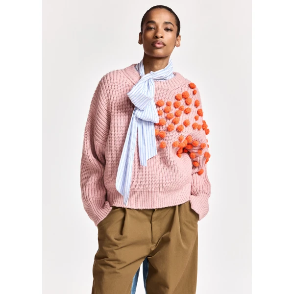 Essentiel Antwerp Vintage pink and orange pompon-embellished knitted sweater, view 2