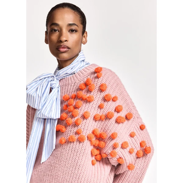 Essentiel Antwerp Vintage pink and orange pompon-embellished knitted sweater, view 3