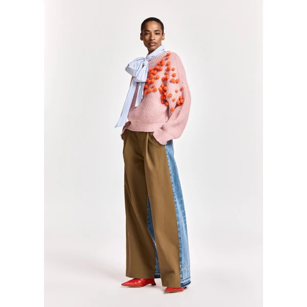 Essentiel Antwerp Vintage pink and orange pompon-embellished knitted sweater, view 4