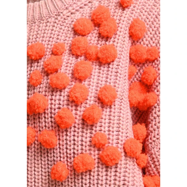 Essentiel Antwerp Vintage pink and orange pompon-embellished knitted sweater, view 6
