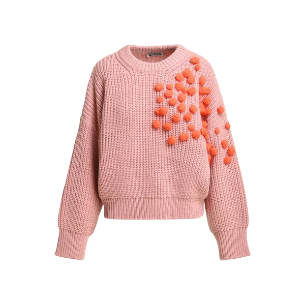 Essentiel Antwerp Vintage pink and orange pompon-embellished knitted sweater
