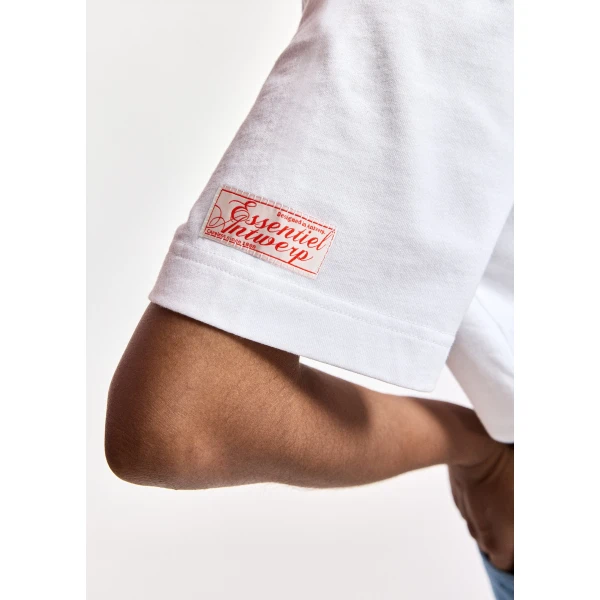 Essentiel Antwerp White organic cotton T-shirt with subtle red logo patch Top, view 6