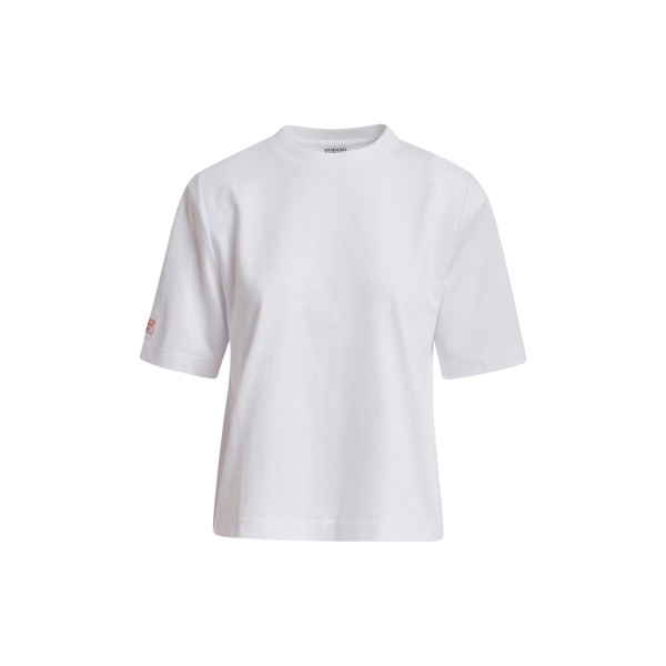 Essentiel Antwerp White organic cotton T-shirt with subtle red logo patch Top