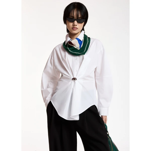 Essentiel Antwerp White oversized shirt with separate brooch, view 2