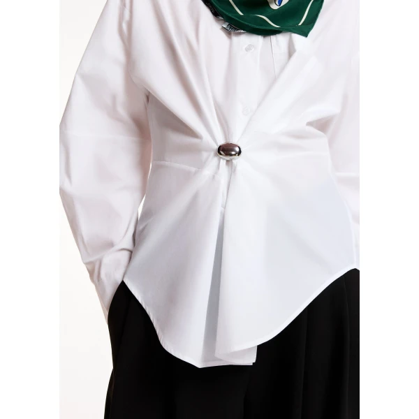 Essentiel Antwerp White oversized shirt with separate brooch, view 3