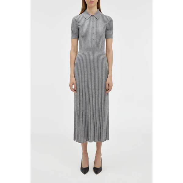 Gabriela Hearst Amor Knit Midi Dress in Heather Grey Cashmere Silk, view 5