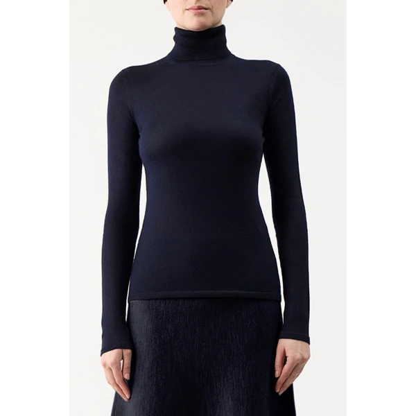 Gabriela Hearst Costa Knit Turtleneck in Dark Navy Cashmere Silk, view 4