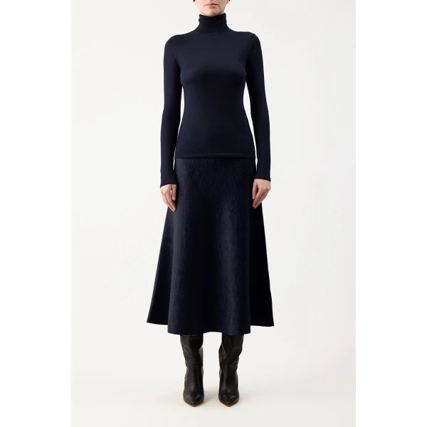 Gabriela Hearst Costa Knit Turtleneck in Dark Navy Cashmere Silk, view 5