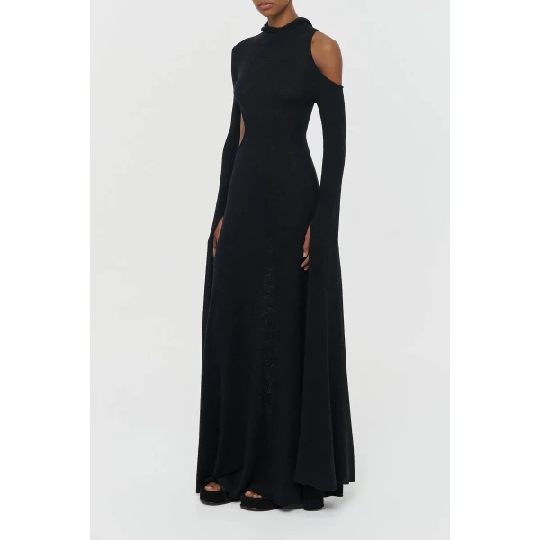 Gabriela Hearst Daya Cutout Knit Hoodie Maxi Dress in Black Mulberry Silk, view 4