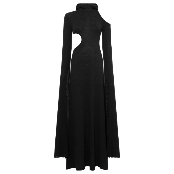 Daya Cutout Knit Hoodie Maxi Dress in Black Mulberry Silk