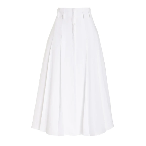 Gabriela Hearst Dugald Pleated Midi Skirt in White Aloe Linen