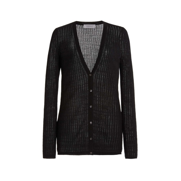 Gabriela Hearst Emma Pointelle Knit Cardigan in Black Cashmere Silk