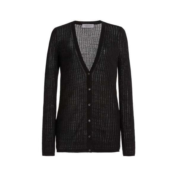 Gabriela Hearst Emma Pointelle Knit Cardigan in Black Cashmere Silk