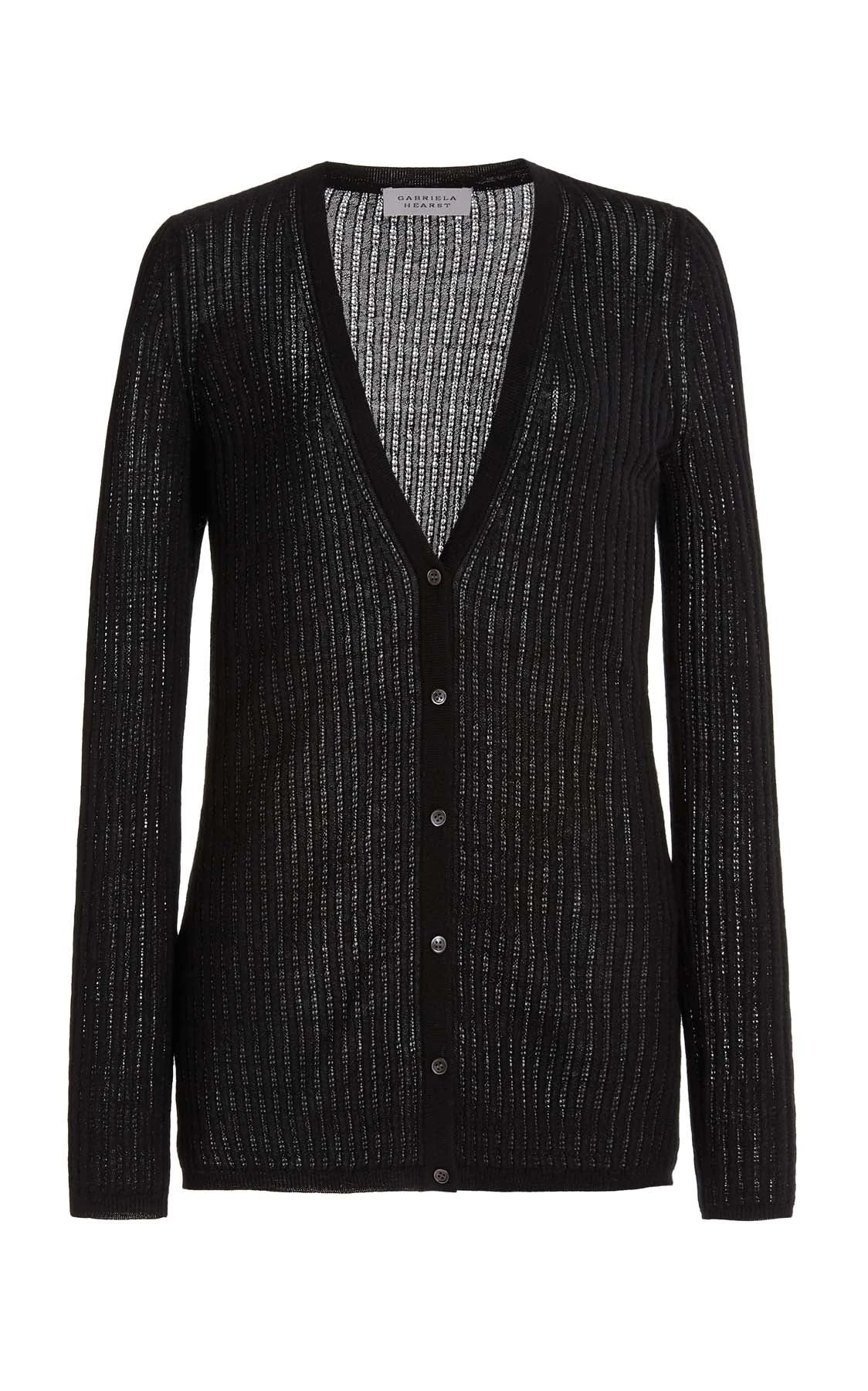 Gabriela Hearst Emma Pointelle Knit Cardigan in Black Cashmere Silk Gabriela Hearst Emma Pointelle Knit Cardigan in Black Cashmere Silk