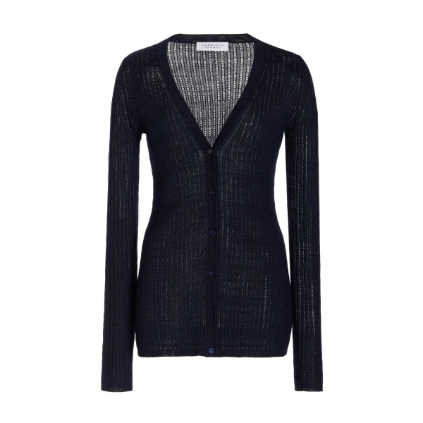 Gabriela Hearst Emma Pointelle Knit Cardigan in Dark Navy Cashmere Silk